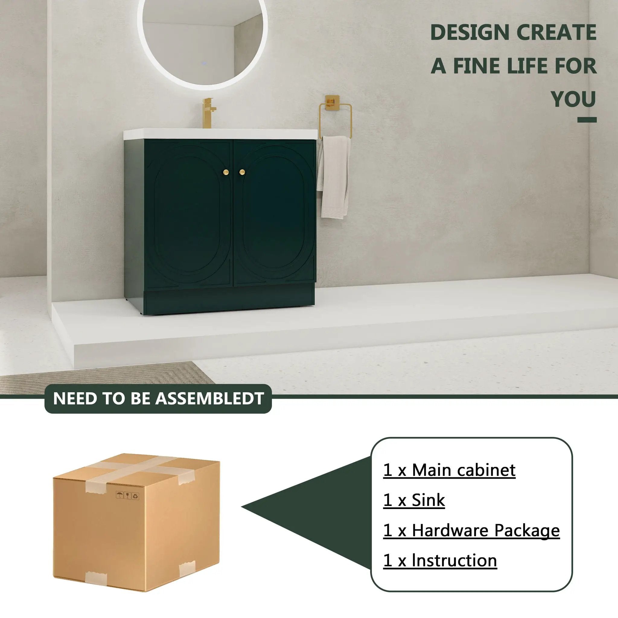 Contemporary Freestanding Bathroom Vanity With Resin Sink & Soft-Close Cabinet Doors by HouseOfZazla