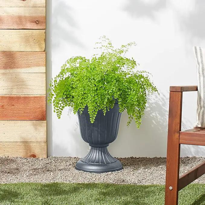 PL00GY Classic Traditional Plastic Urn Planter Indoor/Outdoor, 16" x 18", Gray by GreenHaven Gardens
