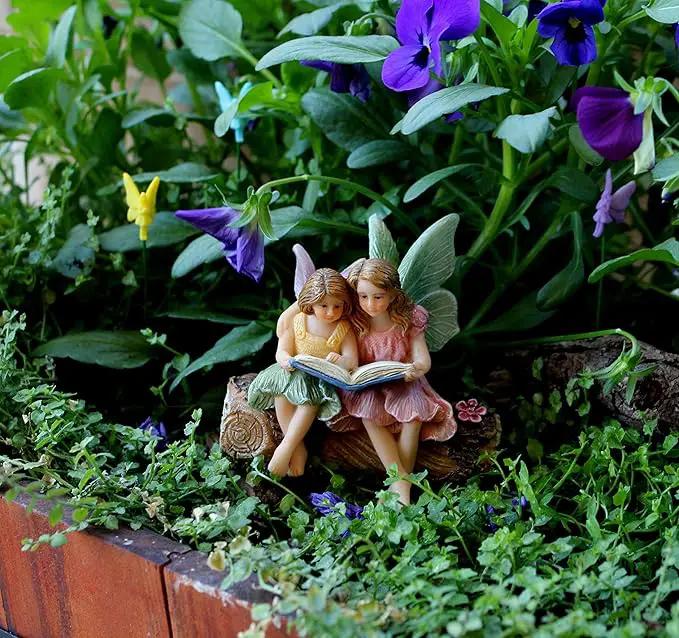 Fairies for Fairy Garden, Fairy Garden Accessories for a Garden - Garden Fairies for a Miniature Fairy Garden - Cute Fairy Garden Fairies, Sitting Sister Fairies by GreenHaven Gardens
