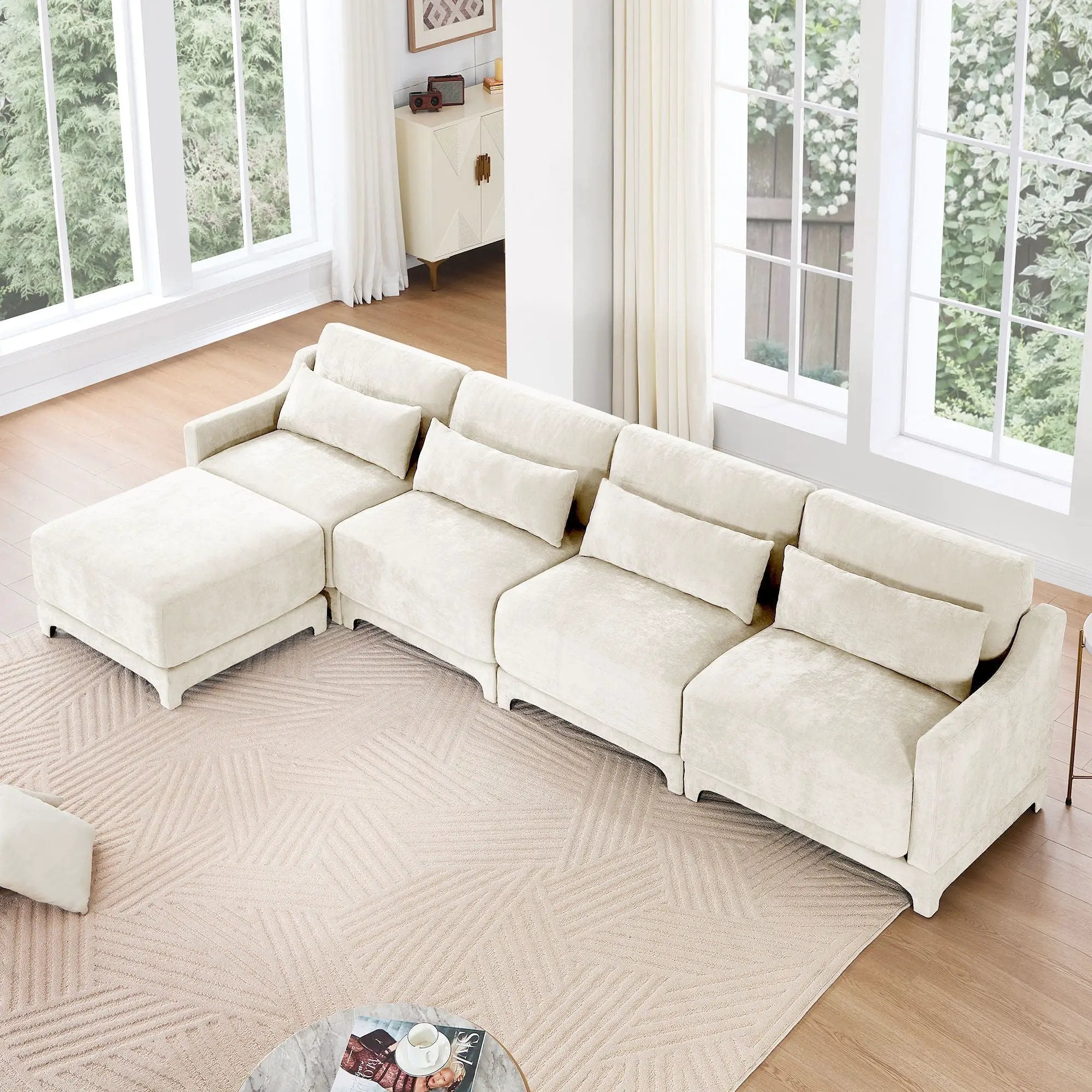 Stylish Sofa With Ottoman And Lumbar Pillows, Ergonomic Design by HouseOfZazla
