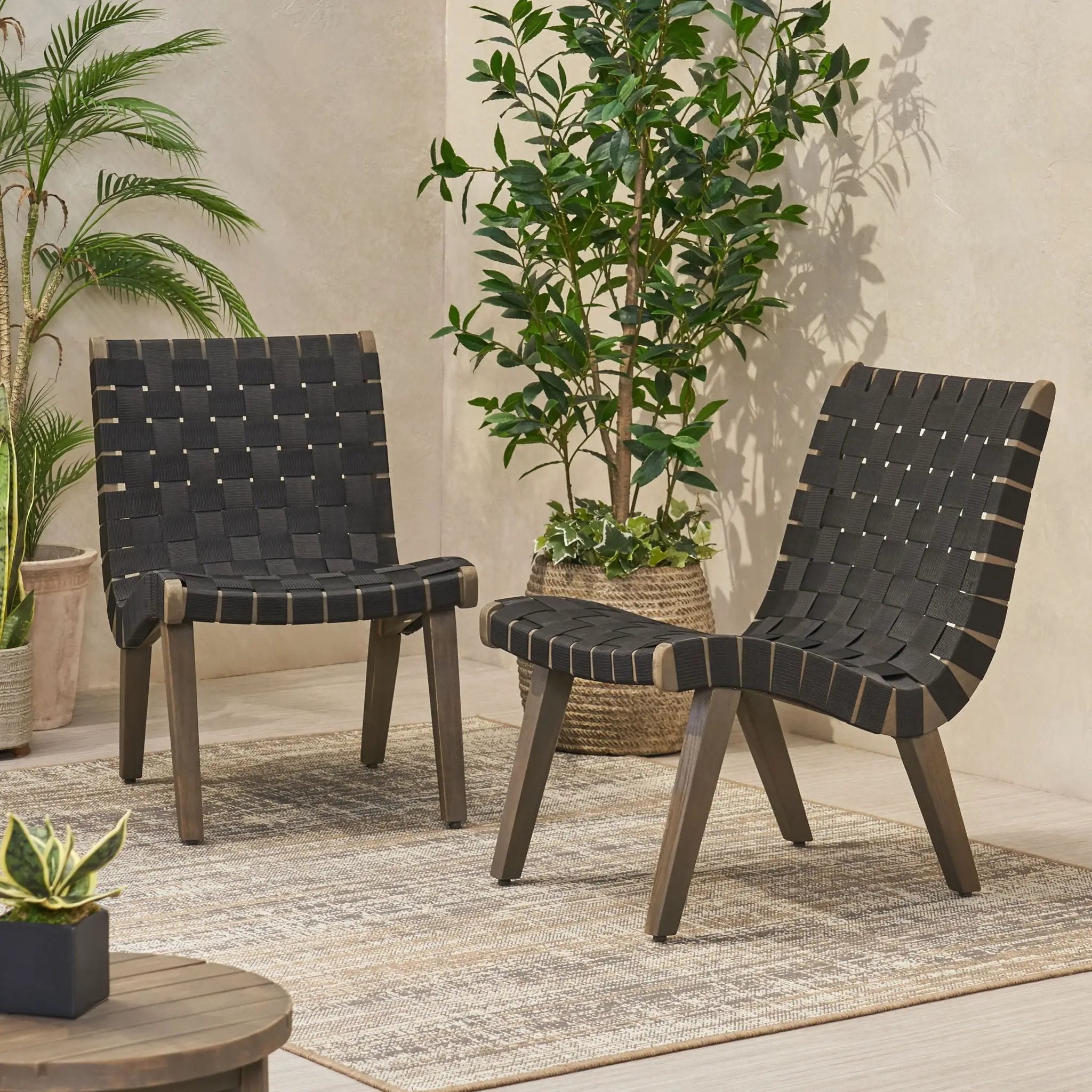 Lounge Chair With Stunning Rope Weave Design, Set of 2 - Black by HouseOfZazla