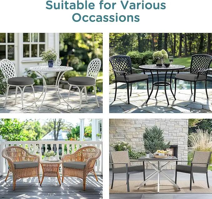 Codi Round Outdoor Chair Cushions 15 Inch, Patio Bistro Cushion Set of 2, Waterproof with Adjustable Straps, Grey 15x15'' by GreenHaven Gardens