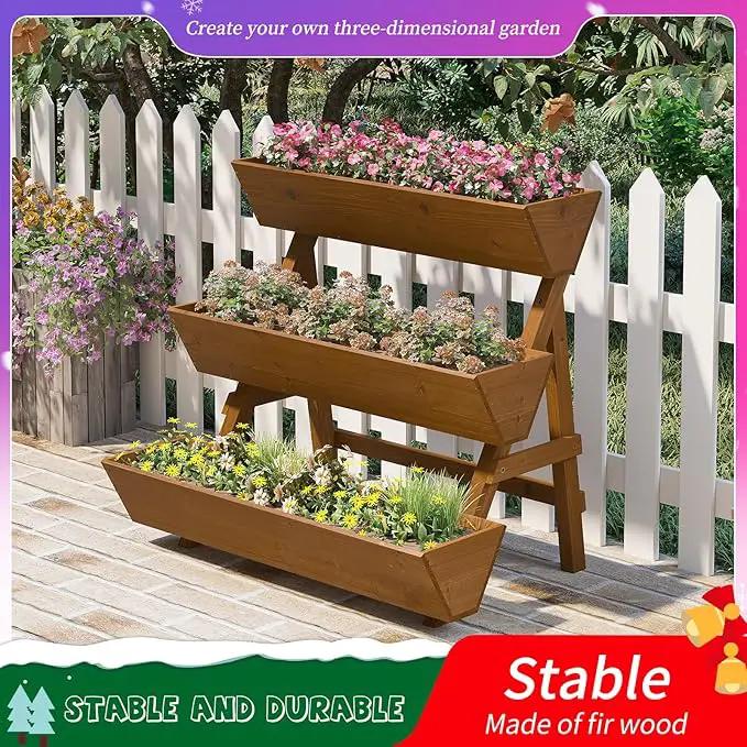 3-Tiers Wooden Raised Garden Bed,Wood Planter Box for Vegetable,Flower Rack,Flower Pot Stands,Indoor Outdoor Gardening Planting Beds (Brown, Large) by GreenHaven Gardens