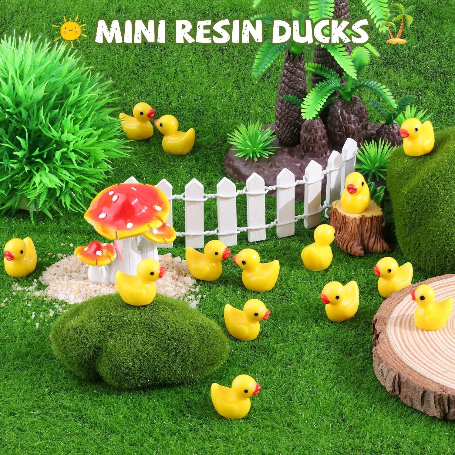 150PCS Mini Resin Animals Cute Yellow Tiny Ducks,Miniature Duck Figures to Hide,Little Animal Toys Small Figurines Bulk for Topper Desk Garden Dollhouse Landscape Aquarium Ornaments DIY Crafts & Decor by GreenHaven Gardens