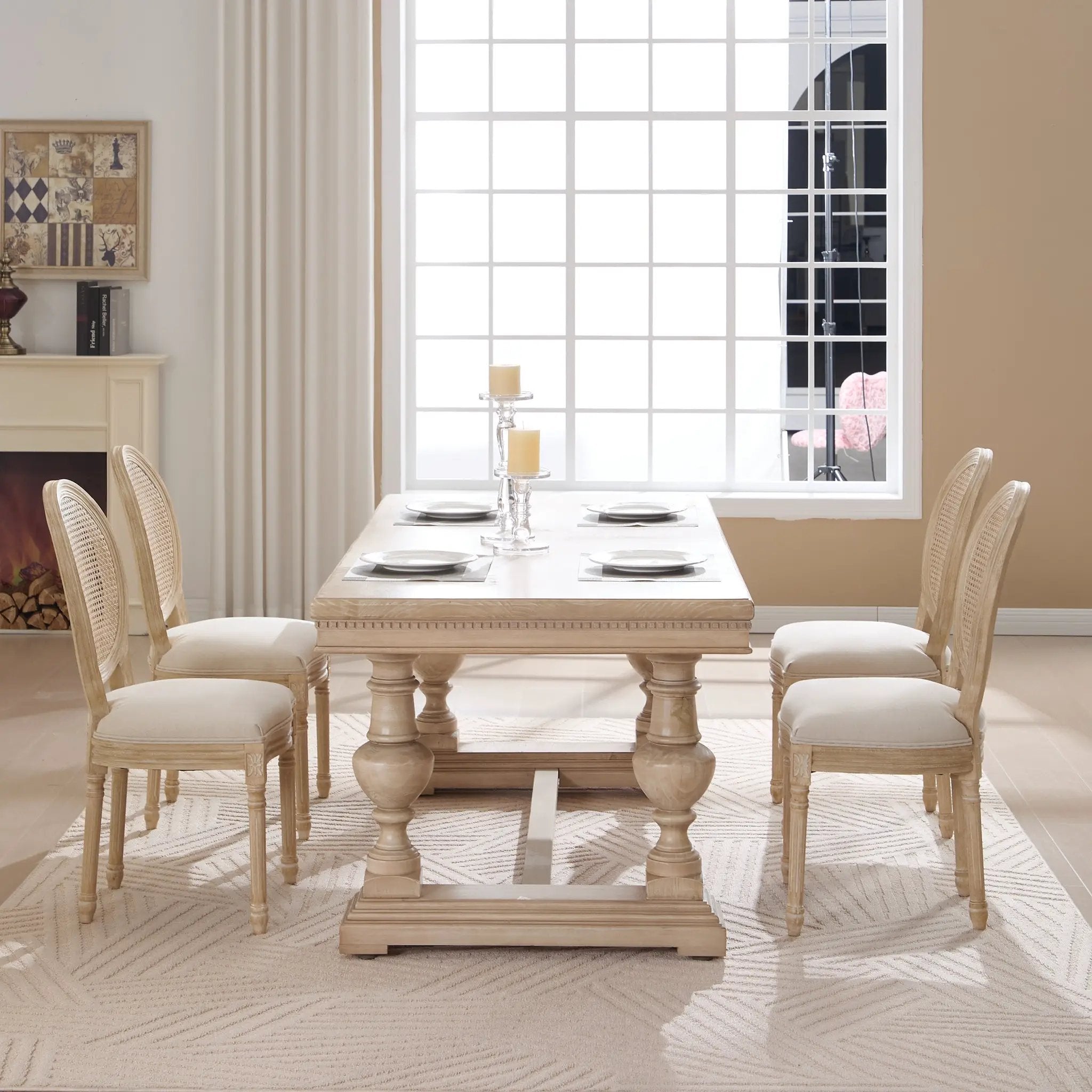 French Country Dining Chairs Set of 2 Upholstered with Rattan Back by HouseOfZazla
