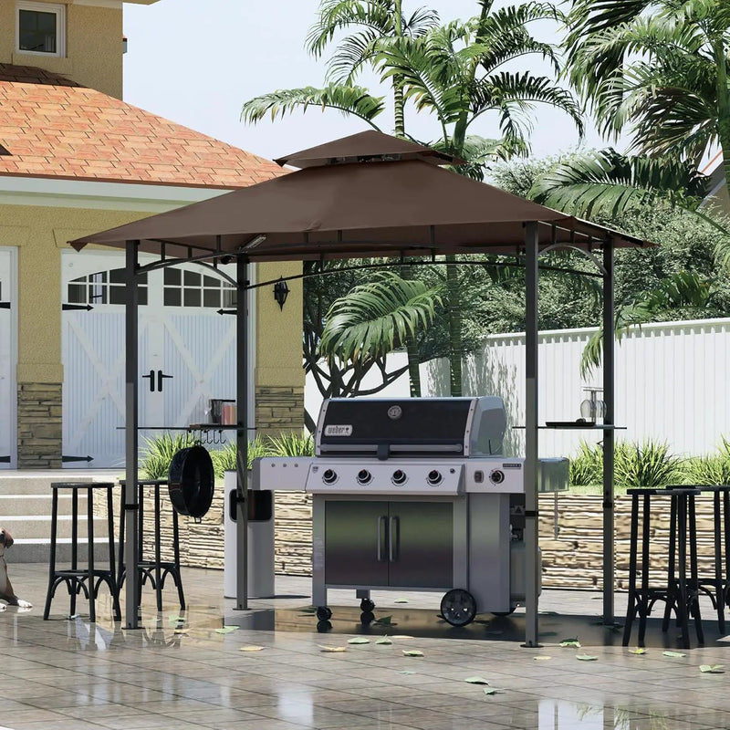 MASTERCANOPY 8 x 5 Grill Gazebo Outdoor BBQ Gazebo Canopy with 2 LED Lights (Brown) by GreenHaven Gardens