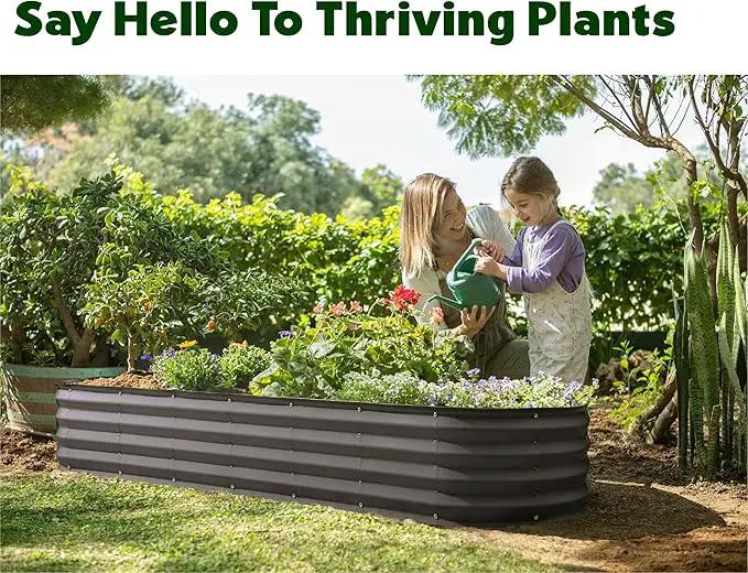 Galvanized Raised Garden Beds Outdoor // 8×2×1 ft Planter Raised Beds for Gardening, Vegetables, Flowers // Large Metal Garden Box (Gray) // Patented Tool-Free Design by GreenHaven Gardens