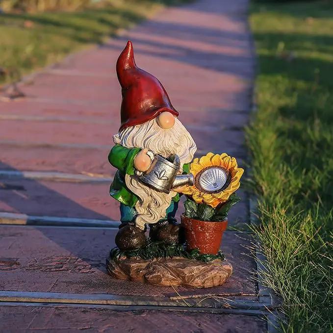 TERESA'S COLLECTIONS Sunflower Garden Gnomes Decorations for Yard with Solar Lights, Cute Resin Garden Sculptures & Statues for Outdoor Patio Lawn Ornaments,Ideal Gifts for Mom Women and Man, 11.4" by GreenHaven Gardens