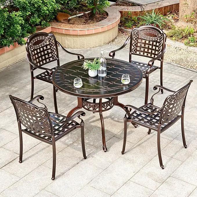 Outdoor Dining Chair Cast Aluminum Patio Chairs Set of 2 All-Weather Patio Dining Chair with Adjustable Feet for Backyard Garden (Square Lattice Chair) by GreenHaven Gardens