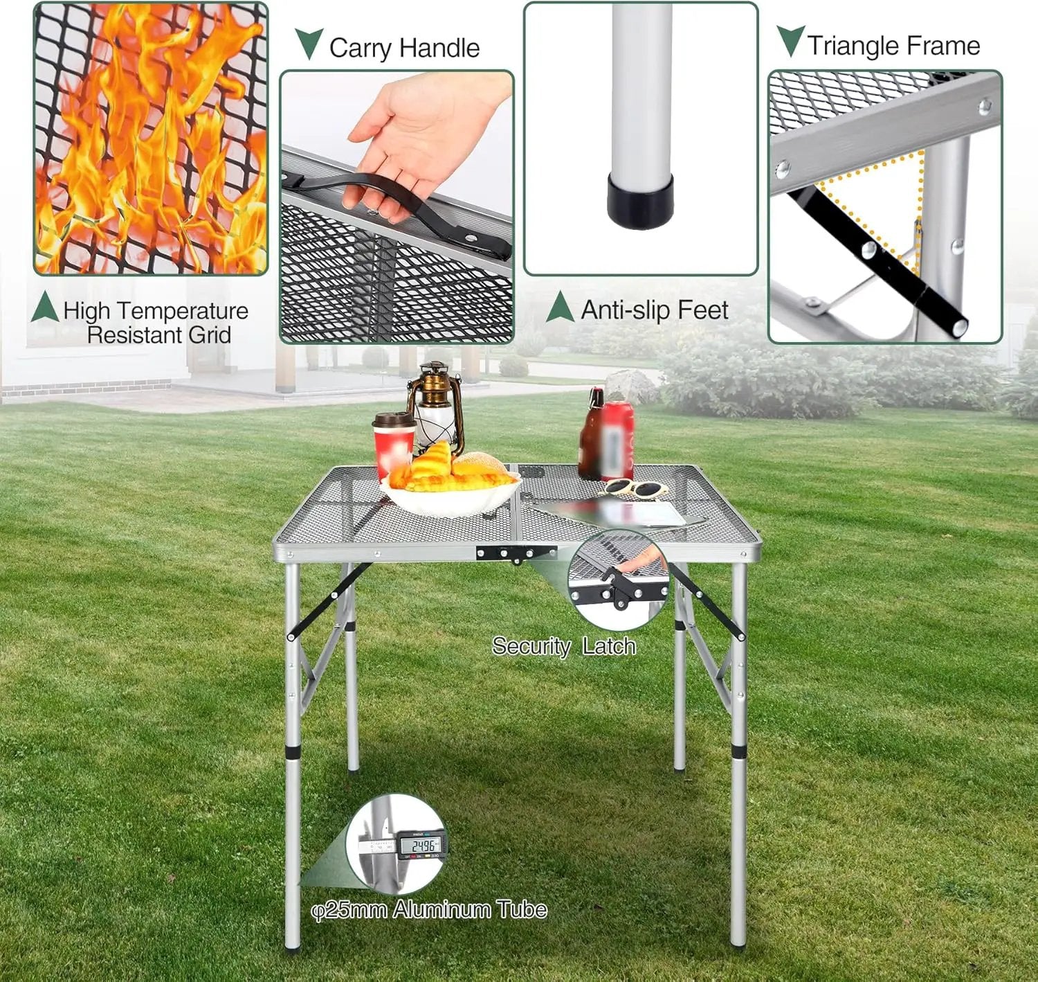 REDCAMP Folding Portable Grill Table for Outside, Lightweight Aluminum Metal Grill Stand Table for Camping Cooking BBQ RV Picnic,Easy to Assemble with Adjustable Heights Legs,Silver 32”x32” by GreenHaven Gardens