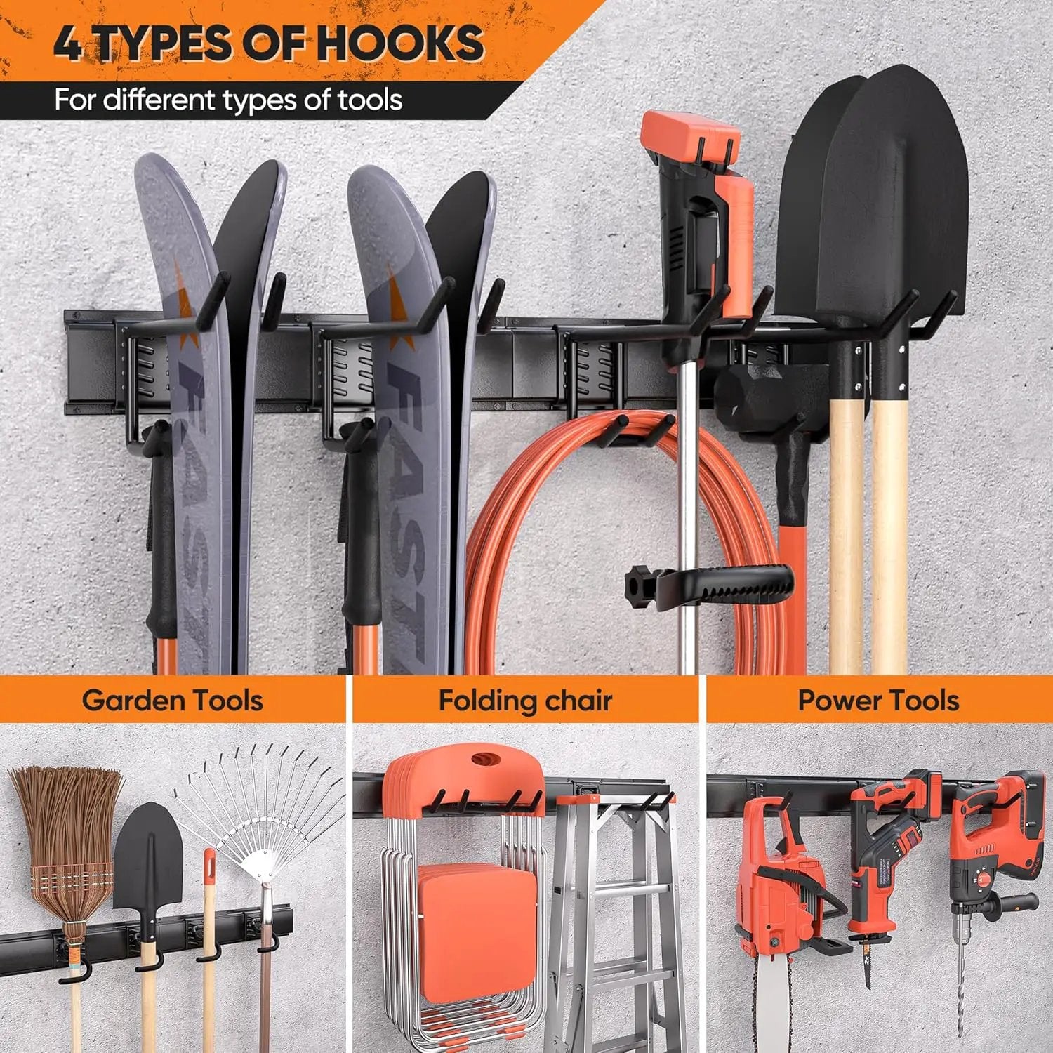 Garden Tool Organizer Wall Mount, 48 inches Tool Storage Rack with Adjustable Hooks, 600lbs Adjustable Heavy Duty Metal Hooks, Yard Shed Rack Holder System Hanging Rake Broom Mop, Father's day gifts by GreenHaven Gardens