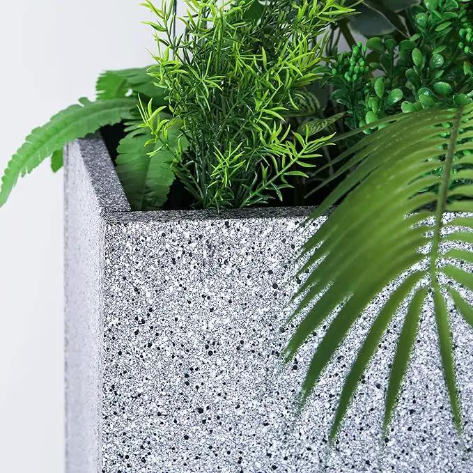 Metal Rectangular Planter Box, Galvanized Steel Tall Planters for Outdoor Plants, 35.5"x 10"x 28" Terrazzo Outdoor Planters for Porch/Patio/Garden by GreenHaven Gardens