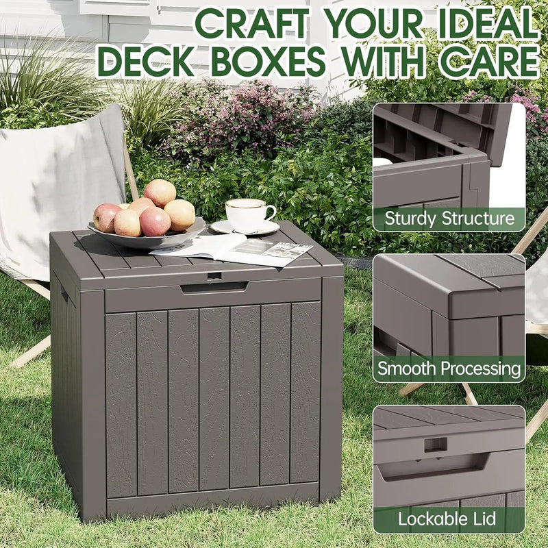 KAMABOKO Deck Box, 35 Gallon Resin Indoor and Outdoor Storage Boxes Waterproof for Garden Tools, Pool Accessories Storage Bench, Patio Furniture and Cushions with Lockable Lid, Grey by GreenHaven Gardens