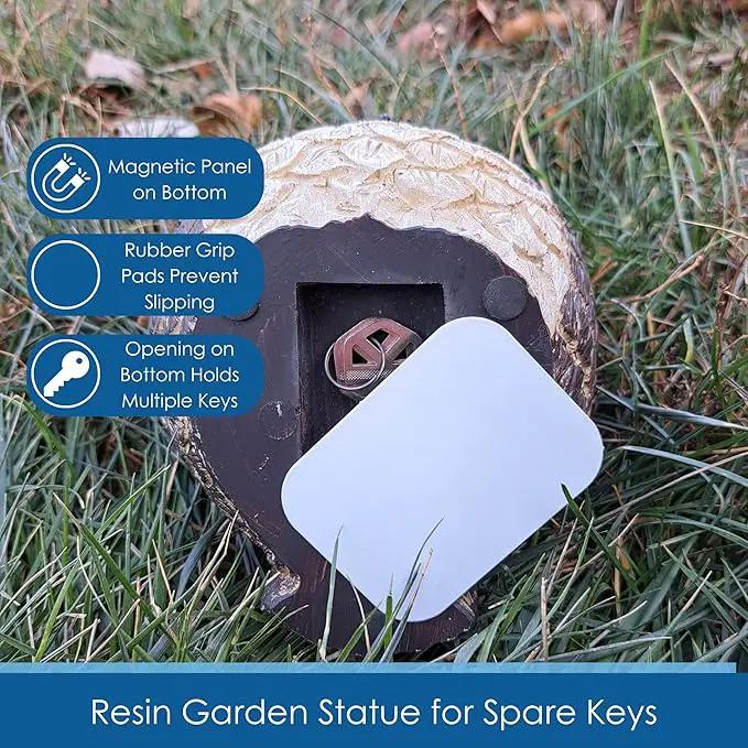 Stocky Owl Garden Decor Holds a Hidden Key Outside - Secret Magnetic Panel Key Hider by GreenHaven Gardens
