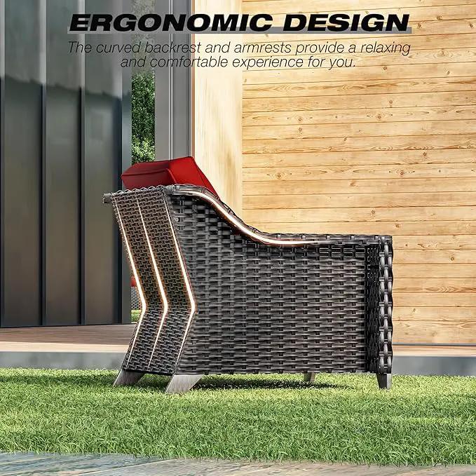 Joyside Wicker Patio Furniture Sets, 5 Pieces Upgraded Large Size Outdoor Furniture with Patio Dining Chairs, 3-Seat Sofa and Outdoor Ottoman, Thick Cushions, Wide Armrest by GreenHaven Gardens