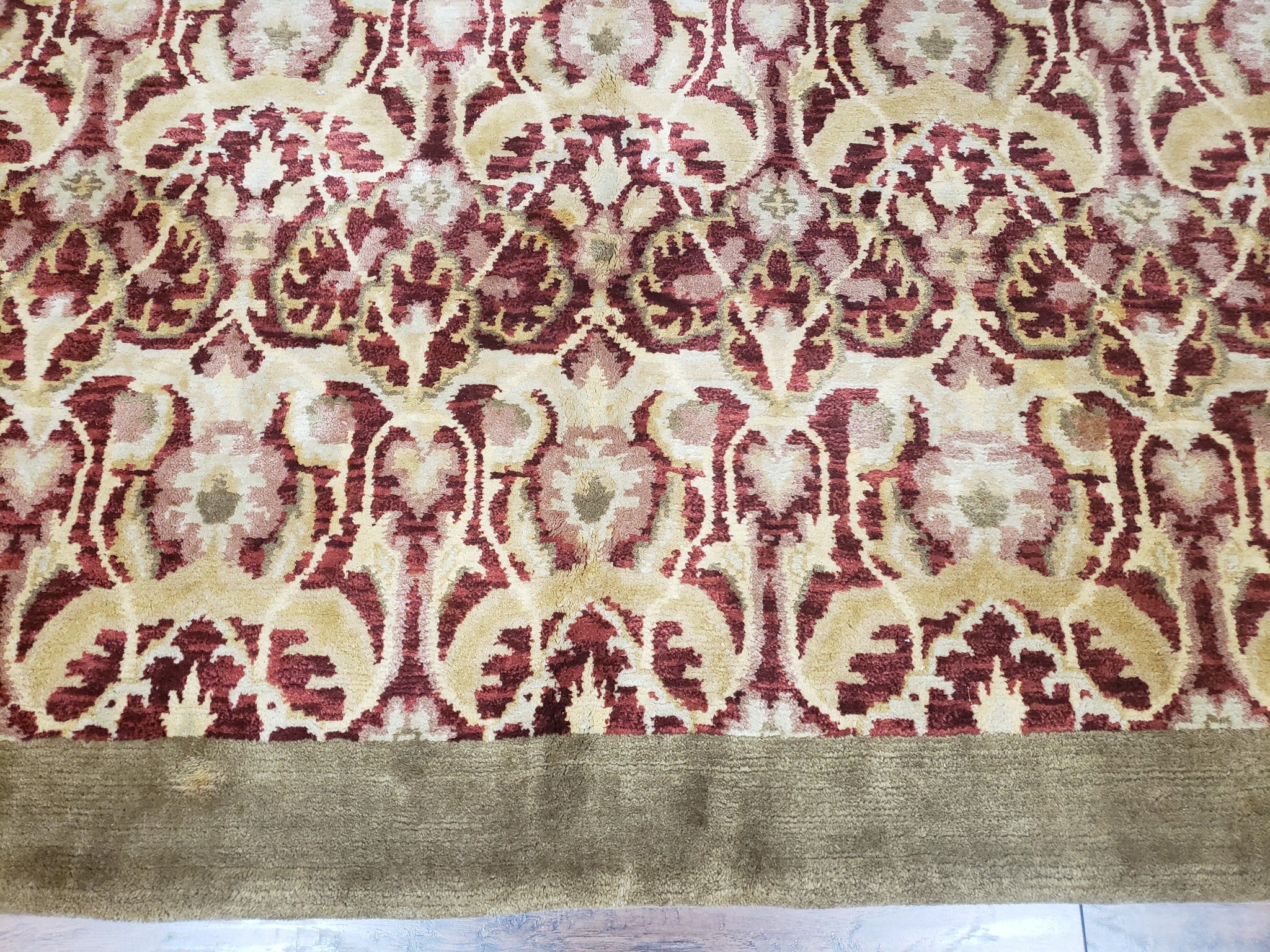 Contemporary Indian Nepalese Room Sized Rug 9 x 11.6, Wool Hand-Knotted Dark Red & Beige Soft Carpet, 9 x 12 Masterloom Living Room Rug by Jewel Rugs