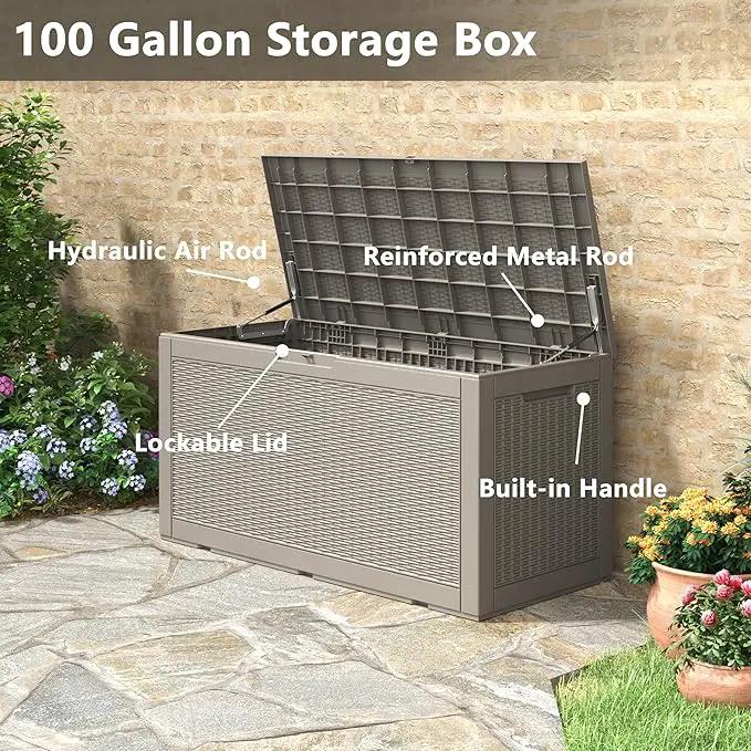 NUNU LAB 102 Gallon Large Waterproof Resin Deck Box, Lockable Outdoor Storage Box with Gas Lift, Patio Cushions, Garden Tools, Pool Supplies, Indoor Outdoor Storage Container, Grey by GreenHaven Gardens