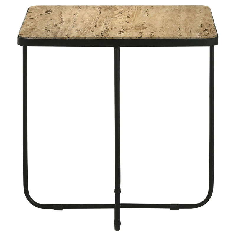 Travertine Accent Table Geometric Design - Brown by HouseOfZazla