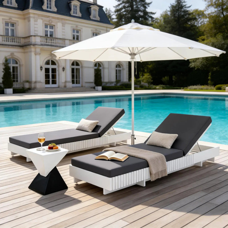 White Acacia Solid Wood Outdoor Chaise Lounge with Dark Grey Cushion by HouseOfZazla