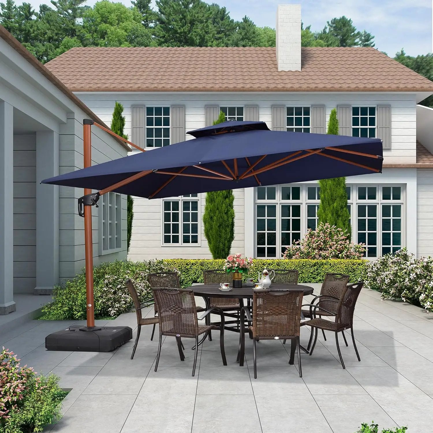 PURPLE LEAF 11ft Patio Umbrella Outdoor Square Umbrella Large Cantilever Umbrellas Windproof Offset Umbrellas Heavy Duty Sun Umbrella for Garden Deck Pool Patio, Navy Blue by GreenHaven Gardens