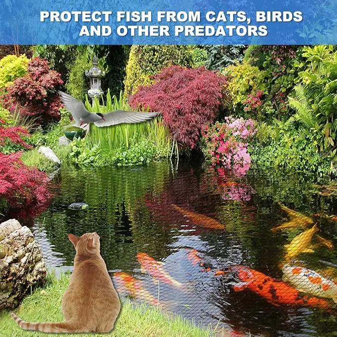 Pond Netting, 14 x 14 FT Pond Net Heavy Duty Pond Netting for Koi Ponds, Garden Pool Fine Mesh Netting Kit for Leaves, Protects Koi Fish from Birds Cats Predators, with 14 Stakes and 30 Cable Zip Ties by GreenHaven Gardens
