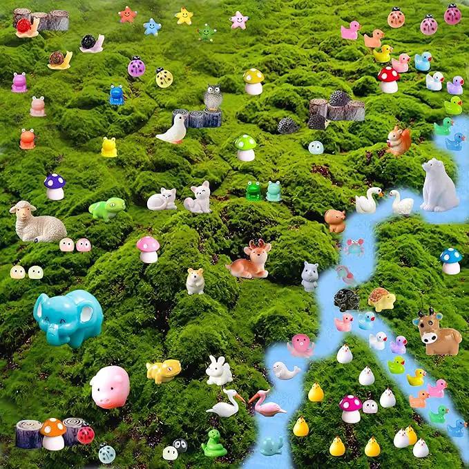 100 Pcs Mini Resin Animals Mini Duck Frog Mushroom Figures Model Kit for Miniature Garden Fairy Garden Dollhouse Decoration and Creative DIY by GreenHaven Gardens
