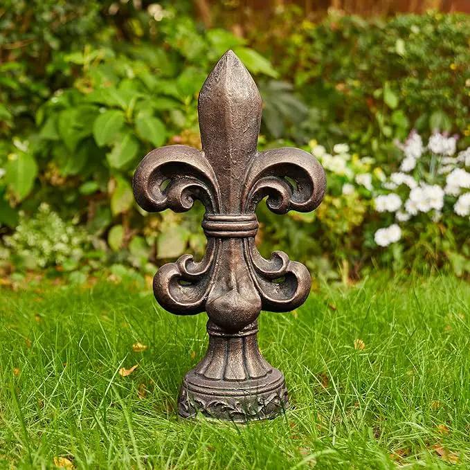 Glitzhome Fleur De Lis Garden Statue MGO Outdoor Decration, 21.25" H, Bronze by GreenHaven Gardens