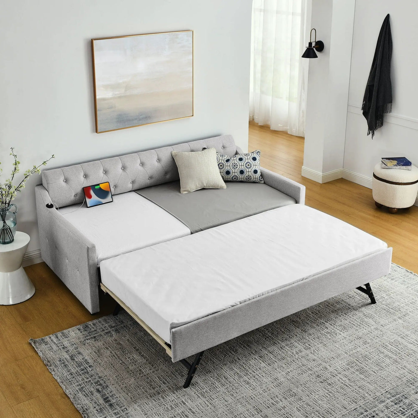 Size Upholstered Daybed With Trundle And USB Charging Armrest by HouseOfZazla