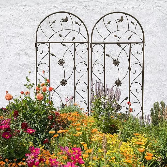 Metal Garden Trellis Rustproof Trellis for Climbing Plants Outdoor Flower Support Bird Deco (Brown-4 Pack, 86.7"x19.7") by GreenHaven Gardens