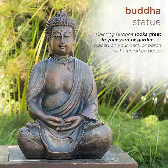 Alpine Corporation 15" Tall Indoor/Outdoor Meditating Buddha Statuary Décor by GreenHaven Gardens