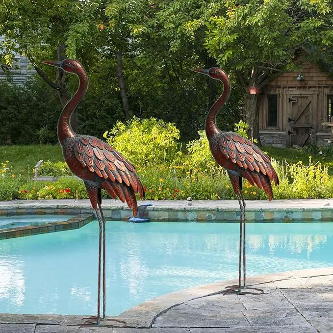 chisheen Outdoor Garden Crane Statues and Sculptures Metal Yard Art Statue for Garden Decoration Large Size (2) by GreenHaven Gardens