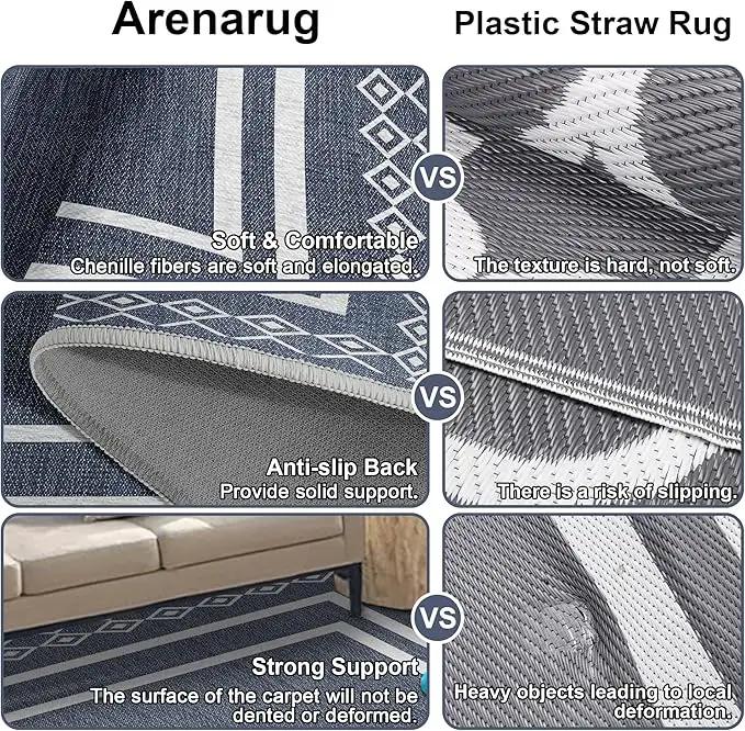Outdoor Patio Rug, Outside Rectangular Carpet, Moroccan Geometric Rugs, Washable Large Indoor Outdoor Rug 6x9 Mats for RV, Picnic, Backyard, Deck, Balcony, Porch, Beach by GreenHaven Gardens