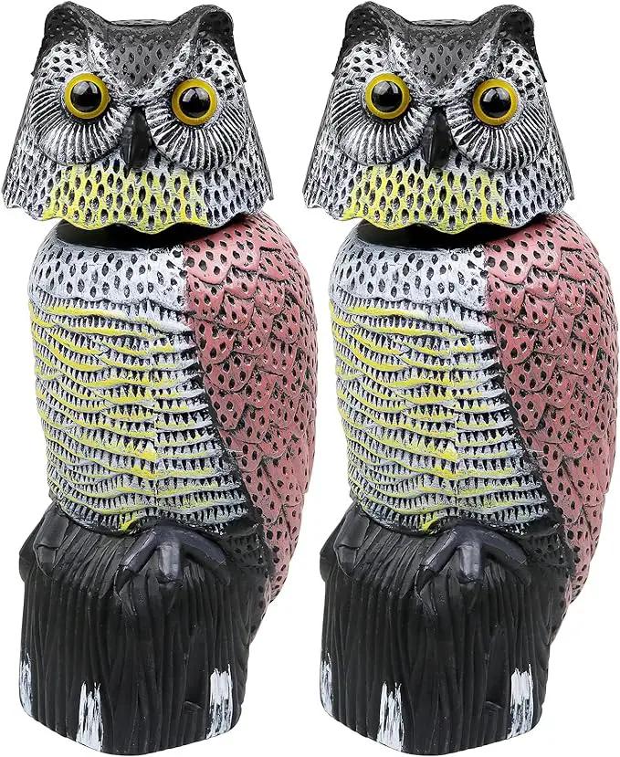 Galashield Owl Decoy to Scare Birds Away Scarecrow Fake Owl with Rotating Head 16" Tall (2 Pack) by GreenHaven Gardens