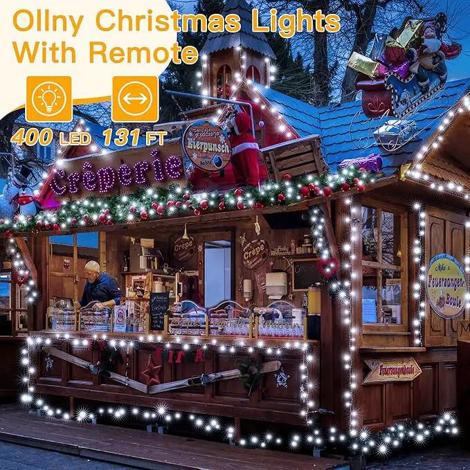 Ollny Christmas Lights Outdoor 400LED 131FT, Cool White Fairy Lights with Remote 3 Timer, Plug in 8 Modes String Lights for Bedroom Indoor Outside House Party Xmas Decorations by GreenHaven Gardens