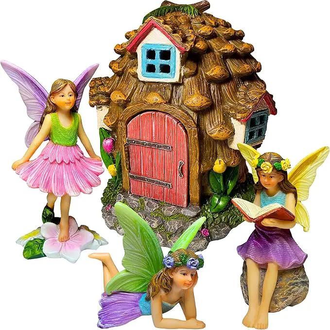 Mood Lab Fairy Garden - Pinecone Fairy House Kit of 4 pcs - Miniature Figurines & Accessories Set - Outdoor or House Decor by GreenHaven Gardens