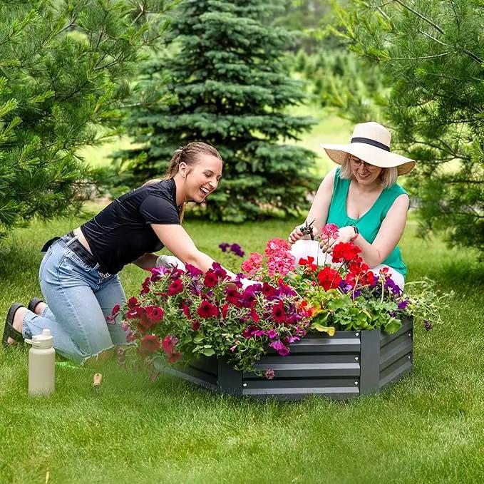 Sunnydaze Galvanized Raised Garden Bed - Metal Raised Bed for Gardening - Outdoor Planter Box for Flowers, Plants, and Vegetables - Gray - 12.25" Hexagon by GreenHaven Gardens