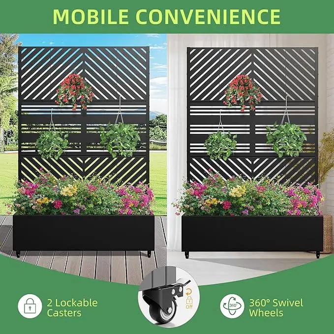 Casaphoria Metal Raised Garden Bed with Trellis and Wheels, 72"x47"x16" Planter Box for Climbing Plants, Vegetables & Vines, Features Drainage Holes and Privacy Screen, Black(Parallel&Harold) by GreenHaven Gardens
