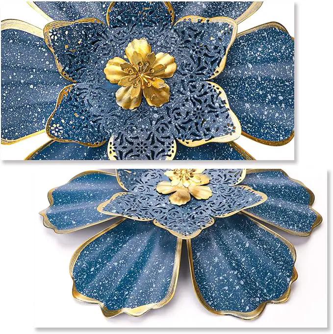 EASICUTI Blue Metal Flower Wall Decor Boho Metal Wall Art Decorations Hanging for Indoor Outdoor Home Bathroom Patio Fence Garden Bedroom Living Room Or Wall Sculptures 12 Inch by GreenHaven Gardens