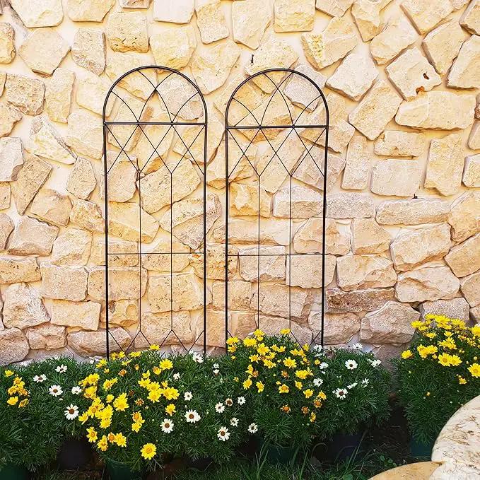 Garden Trellis for Climbing Plants Outdoor 2 Pack 59" H x 15.9" W Unique Design Metal Trellis for Cucumber, Tomatoes, Vines, Flower Beds, Roses - Rust Proof Iron by GreenHaven Gardens