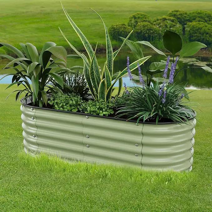 5x2x1.4 Ft Raised Garden Bed, Planter Box Outdoor with Rubber Edge Zinc-Aluminum-Magnesium Stainless Steel Durable Metal Garden Beds Kit for Vegetables, Flowers, Herbs and Succulents, Light Green by GreenHaven Gardens