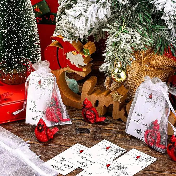 Roowest 72 Pcs Memorial Cardinal Gift Set Include Mini Red Cardinal Bird Statue Figures and Red Feathered Cards and Bags for Sympathy Memorial Gift by GreenHaven Gardens
