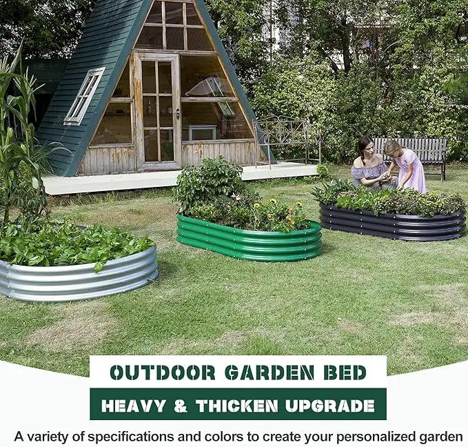 Land Guard 2Pcs Galvanized Raised Garden Bed Kit, 7.5×3×1ft Galvanized Planter Raised Garden Boxes Outdoor, Oval Large Metal Raised Garden Beds for Vegetables……… by GreenHaven Gardens
