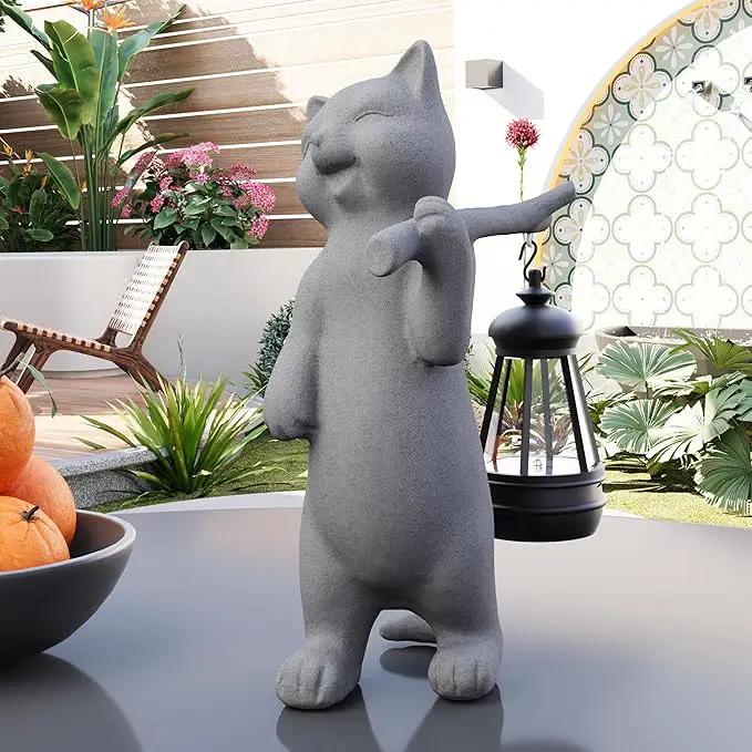 Solar Powered Garden Resin Statue Lights, 10 Inch Waterproof Outdoor Animal Cute Cat Figurine Lights, Suitable for Patios, Balconies, Lawns, Courtyards, Etc. (Walking01) by GreenHaven Gardens