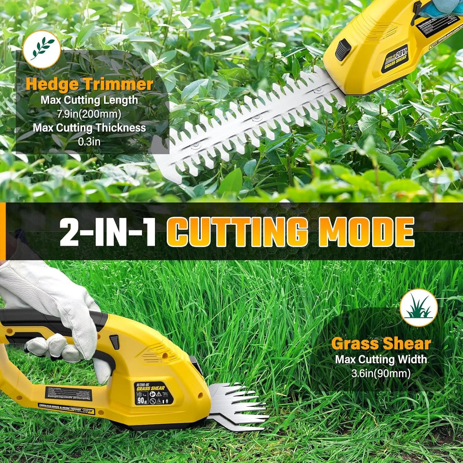 Cordless Grass Shear & Hedge Trimmer for DEWALT 20V Battery, 2 in 1 Handheld Electric Shrubbery Trimmer, Bush Trimmer for Yard & Garden, Lawn(Tool Only) by GreenHaven Gardens