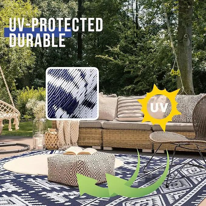 OLANLY Outdoor Rug Waterproof 5x8 ft, Reversible Outdoor Plastic Straw Rug, Boho Patio Rug, Indoor Outdoor Carpet, RV Mat Outside for Patio, Camp, Picnic, Balcony, Deck, Backyard, Navy & White by GreenHaven Gardens