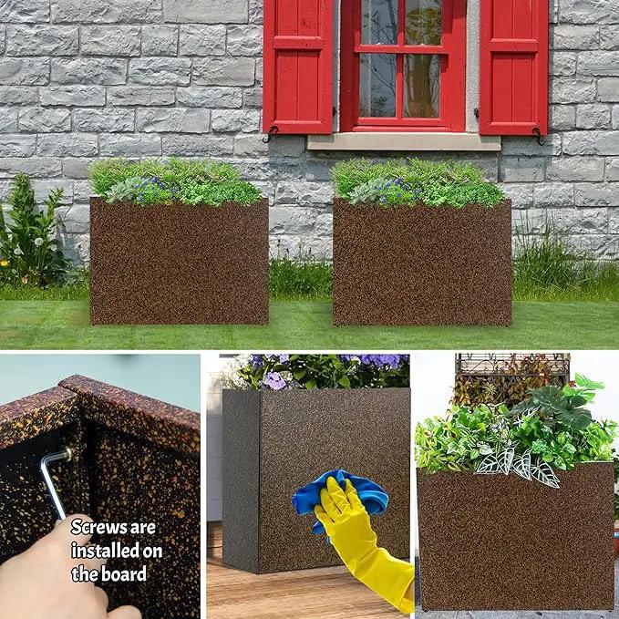 Metal Planter Box Rectangular Planter, 35.5" Lx 10" Wx 28" H Terrazzo Brown Large Planters with Drainage Holes, Galvanized Steel Tall Planters for Patio/Porch by GreenHaven Gardens