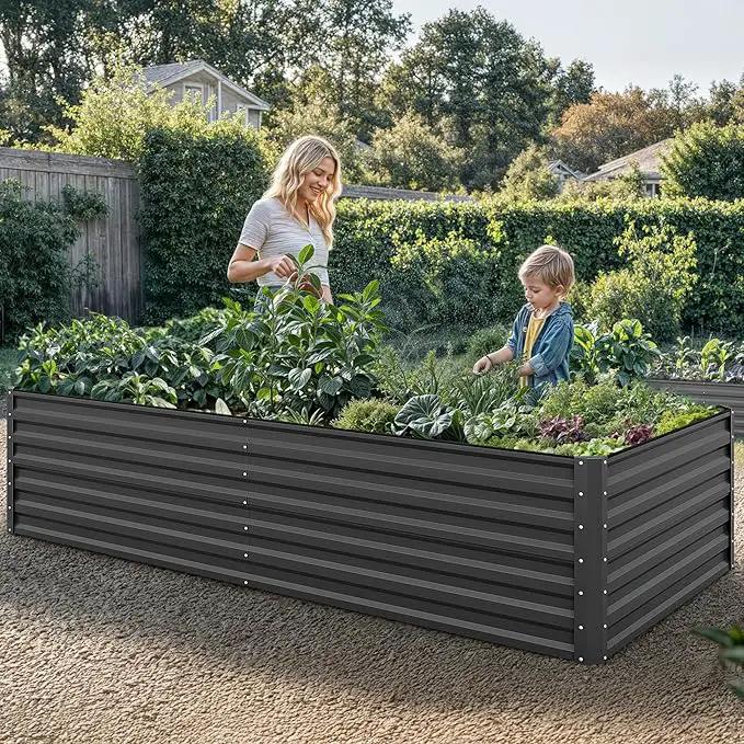 YITAHOME 96x48x24 in Galvanized Raised Garden Bed Kit, Large Metal Planter Box with Gloves, Safety Rubber & Support Rod, Outdoor Flower Bed for Plants Vegetables, Black by GreenHaven Gardens
