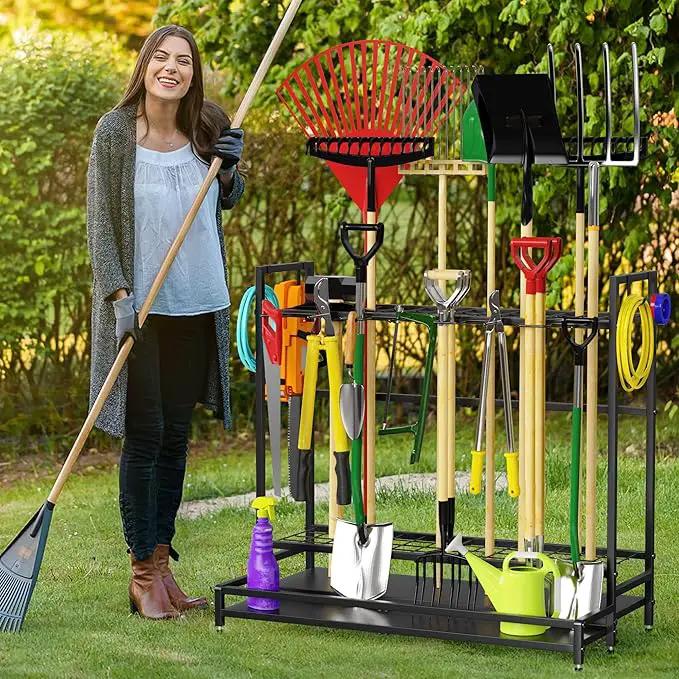 Garden Tool Rack Organizer for Garage Yard Tool Storage, Garden Tools Storage for Organization Black Metal Gardens Tools Holder for Yard Shed Garage by GreenHaven Gardens