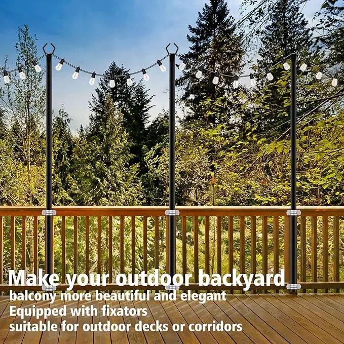 10Ft String Light Poles 4 Pack,Light Poles for Outside Lights,Outdoor with Fence Brackets Hanging Lights,Metal Stand Deck Patio Backyard by GreenHaven Gardens