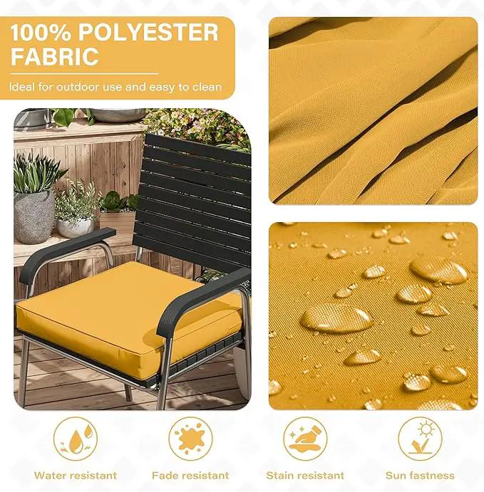 Patio Chair Cushions 17 X 16 X 3 Inch Waterproof Outdoor Seat Cushions for Patio Furniture, Outdoor Sofa Couch Pads with Ties & Handle, Set of 2, Yellow by GreenHaven Gardens